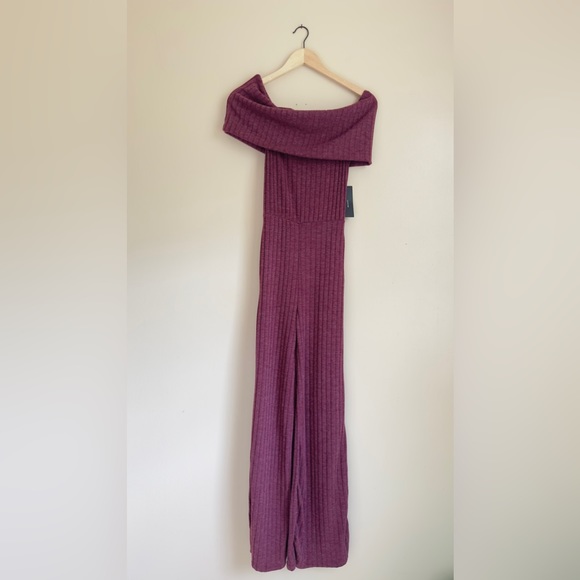 Lulus Always Styling Washed Burgundy Off-the-Shoulder Ribbed Jumpsuit - Picture 5 of 13